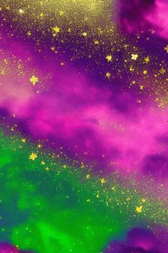 purple and green background with stars in the sky