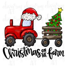 christmas on the farm truck with santa's hat and tree svg file for cricut