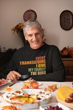 "Get ready for a hilarious Thanksgiving tradition with our \"Every Thanksgiving I Give My Family the Bird\" sweatshirt! This family Thanksgiving shirt is perfect for Friendsgiving too. It's a funny and inappropriate twist on the holiday spirit that's sure to make everyone laugh or even blush. Get yours now and add some humor to Thanksgiving dinner! Perfect gift for mom, dad, grandma, and grandpa. Celebrate fall with style! Rather a t shirt?  We got you covered.  Go here:  https://sparklesbyshell Thanksgiving Tradition, Thanksgiving Baby Outfits, Funny Tote Bags, Thanksgiving Baby, Thanksgiving Traditions, Family Thanksgiving, Thanksgiving Shirt, Grandma And Grandpa, Funny Thanksgiving