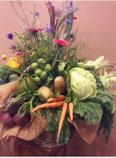 a basket filled with lots of different types of vegetables