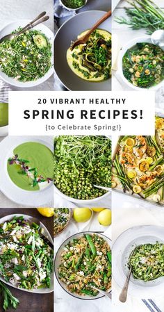 20 vibrant healthy spring recipes to celebrate spring cover image with green vegetables and lemons