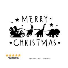 merry christmas svg files for silhouettes and cricut designs with dinosaurs on a sleigh