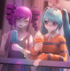 Kokona Haruka and Saki Miyu with ice cream Yandere Simulator Fan Art, Miku Hatsune Vocaloid, 3d Pictures, Webtoon Comics