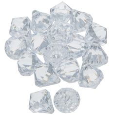 clear crystal beads are arranged on a white background