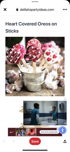 an image of hearts covered oreos on sticks for valentine's day or any other special occasion