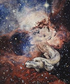 a painting of an animal in the middle of space