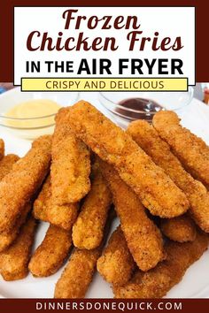 fried chicken fries in the air fryer crispy and delicious on a white plate