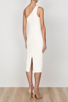 Lucy One Shoulder Midi Dress | Ivory | Dresses | Shona Joy – Shona Joy International Chic One-shoulder Bodycon Bandage Dress, Chic One Shoulder Bodycon Bandage Dress, Elegant Off-shoulder Bandage Dress, One Shoulder Bodycon Midi Dress For Formal Events, Spring One-shoulder Bandage Dress, Chic Bandage Dress With Straight Neckline, One-shoulder Dress With Fitted Bodice For Date Night, Dressy Midi Dress With Asymmetrical Neckline, Elegant One Shoulder Midi Dress With Fitted Bodice