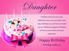 a birthday card for a daughter with a pink cake and candles on the top of it