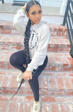 1 Long Braid Black Women, Middle Part Low Braid Ponytail, One Braid Black Women, Middle Part Long Braid Ponytail, Middle Part Braid Ponytail, One Big Braid, Hairstyles Using Braiding Hair, Type Hairstyles, Quick Styles