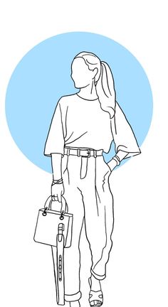 a drawing of a woman holding a handbag