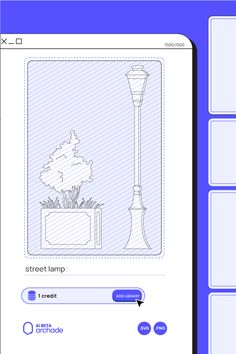 a tablet screen with an image of a street lamp and potted plant on it