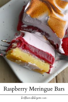 a raspberry meringue bar, sliced through Meringue Bars, Recipes Buttermilk, Raspberry Meringue, Cake Mug, Curd Recipe, Dried Raspberries, Baking Cakes, Piece Of Cake, Dessert Ideas