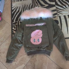 Esther Loves Chuu Rare Sold Out Esther Bunny Jacket With Fur Lining Os Brand New Chest Apprx 48 Around Elastic Waist Cute Pink Outerwear For Streetwear, Cute Pink Outerwear With Pockets, Cute Green Winter Outerwear, Bunny Jacket, Esther Bunny, Lazy Oaf, New Color, Elastic Waist, Jackets For Women