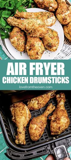 air fryer chicken drumsticks with text overlay