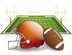 an american football and helmet on the field - sports / activity conceptual