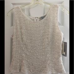 Gorgeous Adrianna Pappell Evening Ivory Beaded Top, Full Zipper Back Silk Lined, Form Fitting Elegant Cream Embellished Tops, Elegant Beige Sequined Tops, Crochet Trim Top, Heart Blouse, Green Long Sleeve Top, Long Sleeve Wrap Top, Embellished Shorts, Black Sleeveless Blouse, Loose Fitting Tops