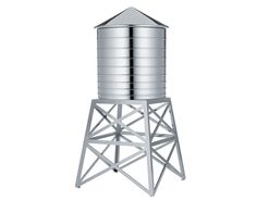 a large metal water tower on a white background