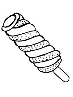 a drawing of a skewer with buns on it and ketchup