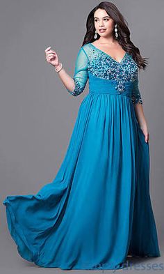 Silver Formal Dresses, Plus Prom Dresses, Dresses To Buy, Full Figure Dress, Plus Size Long Dresses, Elegant Plus Size, Evening Gowns With Sleeves, V Neck Prom Dresses