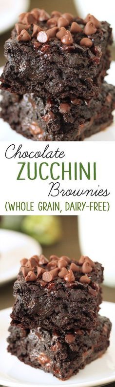 two chocolate zucchini brownies stacked on top of each other