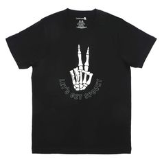 Buy the Black Let's Get Spooky T-Shirt by Celebrate It™ at Michaels. Perfect for your Halloween parties, this skeleton peace sign t-shirt by Celebrate It is great for your to wear. Perfect for your Halloween parties, this skeleton peace sign t-shirt by Celebrate It is great for your to wear. Made from cotton, this classic cut t-shirt will be great to wear with a festive necklace and hat. Details: Black and white Available in assorted sizes Crew neckline, short sleeve 100% cotton | Black Let's Get Spooky T-Shirt by Celebrate It™ | X-Large | Michaels® Skeleton Peace Sign, Festival Necklace, Cut T Shirt, Halloween Parties, Cut Tshirt, Peace Sign, Halloween Tshirts, Crew Neckline, The Black