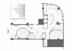 the floor plan for an office building with circular seating area and round table in the center