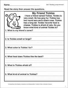 a worksheet with an animal theme for reading the book my friend tickles