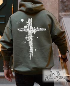 If you want this on a shirt please check out my other listing: https://4themoonandstars.etsy.com/listing/1694640923/mens-christian-shirt-mens-cross-tee This unisex heavy blend hoodie / sweatshirt is true comfort itself. Made with a thick blend of cotton and polyester, it feels plush, soft, warm and cozy and it's a perfect choice for any day. In the front, the spacious kangaroo pocket adds practicality and the hood's drawstring is the same color as the base sweater.  ❥ 50% cotton, 50% polyester ❥ Cool Christian Shirts, Mens Christian Shirts, Christian Clothing Men, Dc Clothing, Motivational Clothing, Christian Sweaters, Hoodie Outfit Men, Jesus Clothes, Christian Merch