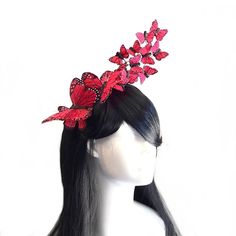 Red Butterfly headdress l Fascinator hat butterflies l Derby Hat l butterfly headpiece l party hat l Monarch butterfly headband Hat From our Whimsical Collection, this elegant women's headpiece features butterflies perched on a comfortable satin headband base with butterflies. Pictured are red butterflies; you have the option to pick others butterfly colors as well. I N C L U D E D Satin headband base topped with high quality intricately detailed feather butterflies. S H I P P I N G - Processed Halloween Headdress, Butterfly Colors, Masquerade Mask Women, Butterfly Headpiece, Elegant Face Mask, Butterfly Headband, White Fascinator, Headband Hat, Pink Fascinator