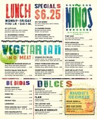 the menu for lunch is shown in red, green and blue