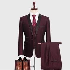 Benefits of Choosing our Mens Burgundy 3 Piece Suit Our tailors stitch to deliver the finest quality with superior fit as per your requirements. We have a catalog full of bespoke suiting designs where you can choose the suit design. If you don’t find what you are looking for. You can go with your own choice of suiting elements. Where you can choose suit lapels, buttons, jacket style and number of buttons on cuffs with your monogram embarrassed on jacket cuff. Bespoke suit is not only giving you Bespoke Suit, Suit Design, 3 Piece Suits, Suit Designs, Slim Fit Pants, Italian Fabric, Wedding Suits, Jacket Style, V Shape