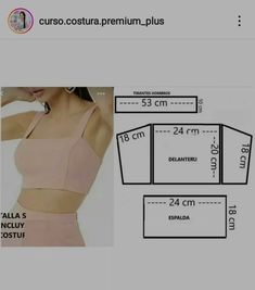 an image of a woman's cropped bra top with measurements and measurements for it