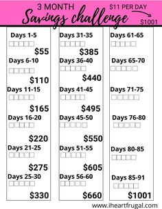 the 3 month savings challenge is shown in pink