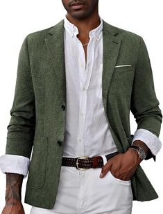 Men Lightweight Suit Blazer Jackets Casual Sport Coats Blazer with Pockets for Professor Lecturer Olive Green at Amazon Men’s Clothing store How To Match Clothes, Green Blazer Outfit, Casual Blazer Men, Men's Workwear, Grey Sport Coat, Mens Casual Suits, Casual Suit Jacket, Business Jacket, Men Stylish Dress