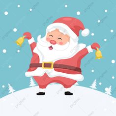 a cartoon santa clause standing on top of a snow covered hill with bells in his hand