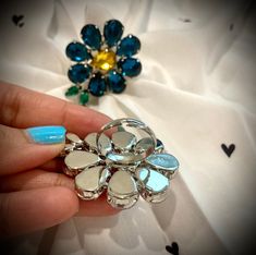 Crystal Stone big Flower statement Ring adjustable size :2 inch. . Adjustable Flower Ring For Party, Adjustable Blue Flower Ring, American Diamond Necklaces, Oxidized Necklace, Western Earrings, Ethnic Earrings, Kundan Necklaces, American Diamond, Acrylic Earrings