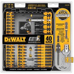 buy screwdriver & drill bit sets at cheap rate in bulk. wholesale & retail construction hand tools store. home décor ideas, maintenance, repair replacement parts Dewalt Tools, Dewalt Power Tools, Mechanic Tools, Man Cave Gifts, Screwdriver Bits, Battery Storage, Impact Driver, Drill Driver, Home Tools