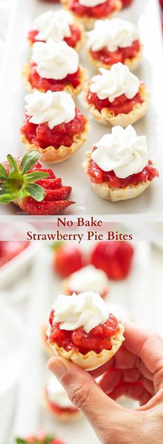 strawberry pie bites with whipped cream on top