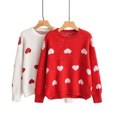 FREE SHIPPING Women Autumn Long Sleeve Heart Print Red Knit Pullovers JKP3048 Cute Red Long Sleeve Sweater, Cute Red Crew Neck Sweater, Cute Red Sweater For Fall, Casual Heart-shaped Sweater For Winter, Casual Heart-shaped Winter Sweater, White Sweater For Valentine's Day, Red Crew Neck Acrylic Top, Red Acrylic Crew Neck Top, Cute Red Winter Sweater