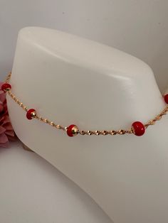 "A perfect piece of jewellery to add to your collection. Gives extra detail to your look!  Can be gifted to someone special for any occasion. Adjustable length. The anklet measures 11 inches (chain - 9\"; extension - 2\") Hypoallergenic" Elegant Red Bracelets With Adjustable Chain, Elegant Metal Anklets As Gift, Elegant Metal Anklets Gift, Elegant Metal Anklets For Gift, Elegant Red Anklets For Gift, Elegant Beaded Chain Anklets, Red Metal Bracelet With Adjustable Chain, Adjustable Red Chain Jewelry, Red Metal Jewelry With Beaded Chain