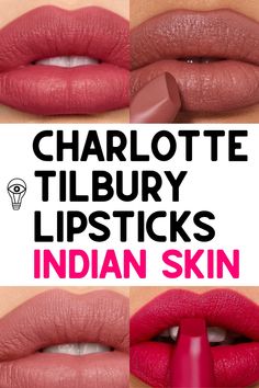 Find here the best Charlotte Tilbury lipstick shades for Indian skin, dusky skin and brown skin - all the best Charlotte Tilbury lipsticks from Red Carpet Red to Pillow Talk Medium and more. Some of the best Charlotte Tilbury products with the Hot Lips 2 and Matte Revolution lipstick swatches, and perfect picks for Charlotte Tilbury Indian bridal makeup! Brown Lipstick Indian Skin, Best Lipstick Shades For Indian Skin, Lipstick For Indian Skin, Best Charlotte Tilbury Products, Makeup Revolution Lipstick, Charlotte Tilbury Pillow Talk Lipstick, Charlotte Tilbury Products, Pillow Talk Medium