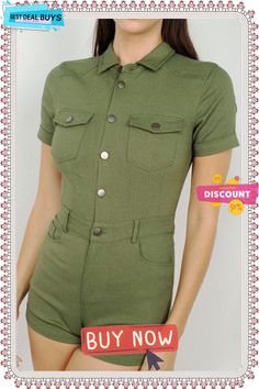 Short Sleeve Button Front Romper Short Sleeve Button, Buy Now, Rompers, Best Deals