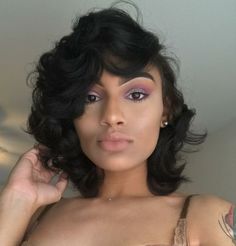 Soft curls Short Hair Silk Press With Curls, Silk Press Natural Hair Short Curls, Real Hair Bob Black Women, Silk Press With Body Curls, Beyonce Vogue, Sew In Bob, Sew In Bob Hairstyles, Bob Sew In, Hairstyles Bob