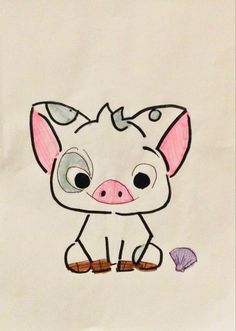 a drawing of a pig with big eyes