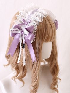 Elevate your kawaii style with this charming purple sweet bowknots lace hairband/KC. The delicate lace and adorable bowknots add a touch of sweetness to any outfit. Add a dash of cuteness to your ensemble with this must-have accessory!  Please note that this product includes only the hairband or KC. Purple Headband Aesthetic, Cute White Headband With Pink Bow, Cute Bow Headband For Party, Cute White Ribbon Headband, Cute Party Headband With Bow, Cute Satin Bow Headband, Cute Headband With Decorative Bow As Gift, Cute Pink Bow Headband, Winter Vampire