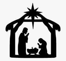 a black and white silhouette of a manger scene with the baby jesus in the manger