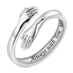 PRICES MAY VARY. Hug Ring for Women: The whole wrap hug ring is surrounded by double hugging hands which refers “give me a hug” ring; the hug rings are engraved with "Always with you", "I love you forever" on arms to endow a unique meaning to this hug ring Sterling Silver Ring Material: The hug ring made of 925 sterling silver with excellent polishing and electroplating craftsmanship; our fashion initial ring is nickel free, lead free, cadmium free, allergy safe to skin and not break, tarnish, f Men Promise Rings, Hug Rings, Hands Open, Hug Ring, Ring For Men, Rings Jewelry, Open Ring, Rings For Women, Promise Rings