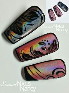 #nails #nailart #naildesign #nägel #mustertipps #holo #holopigment #gelpainting #gelmalerei #black #sensualnailsbynancy Swirl Art, Christmas Gel Nails, Paws And Claws, Training Plan, Creative Nails, Nails Nailart, Nails Inspiration, Nail Art Designs, Nail Colors