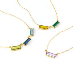 "Breaking new ground with this Adira Series Birthstone necklaces. This is a beautiful gemstone bar necklace that will gorgeously represent family or friends. This makes a perfect and meaningful gift for a loved one or yourself. Please leave a note in the message box at checkout with the details of your order. List the order of birthstones in order from left to right. Gemstones are approximately 16 x 6 mm (0.6 x 0.2 inches). Information We Need From You: ▸ Birthstones (from left to right) ▸ OPTIO Customizable Real Gem Necklace, Cheap Minimalist Birthstone Charm Necklaces, Necklace With Kids Names, Breaking New, Mom Necklace Personalized, Mother Necklace Personalized, Gemstone Bar Necklace, Personalized Gifts For Mom, Mothers Necklace